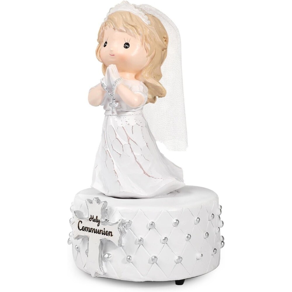First Communion Girl 7 Inch Resin Musical Figurine- Plays The Lord's Prayer NEW
